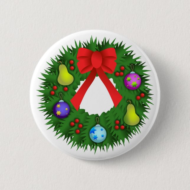 Christmas Wreath 2 Inch Round Button (Front)