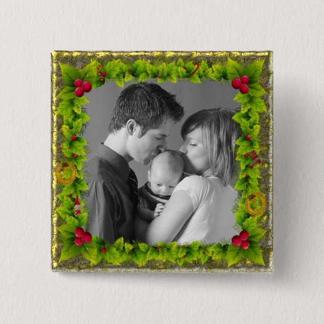 Christmas Wreath 2 Inch Square Button (Front)