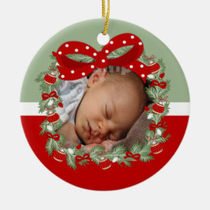 Christmas Wreath (2 sided) Personalized Ceramic Ornament