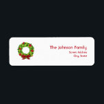 Christmas Wreath Address Label<br><div class="desc">A Christmas address label featuring an illustration of a wreath made of holly leaves decorated with red ornaments and bow.</div>