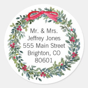 Christmas Wreath Address Sticker Label