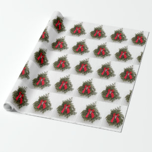 Christmas Wreath and Bow on Barn Wrapping Paper