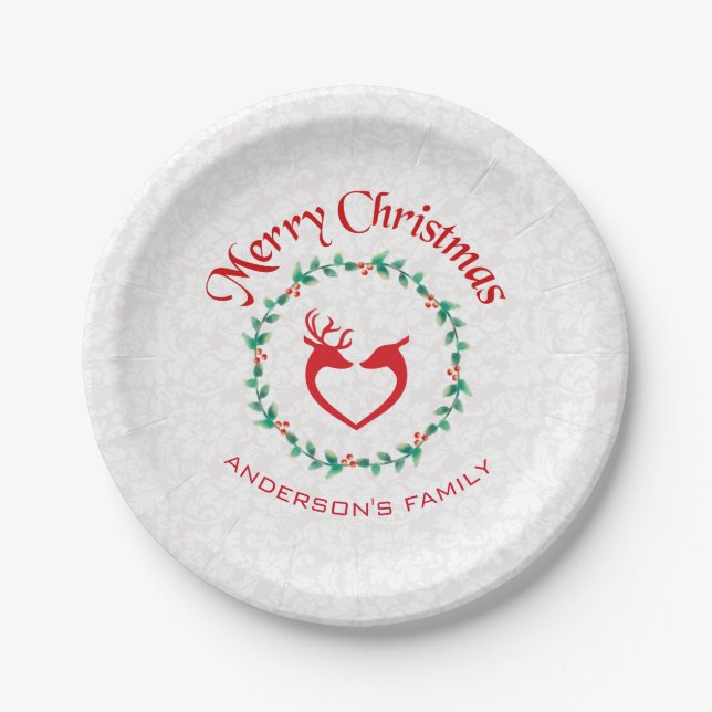 Christmas Wreath And Deers Paper Plate (Front)