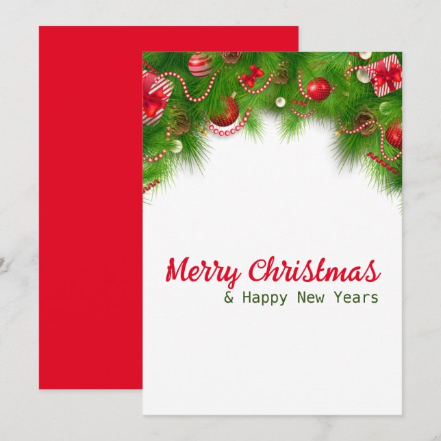 Christmas Wreath and Red Bulbs, and Presents  Holiday Card (Front/Back)