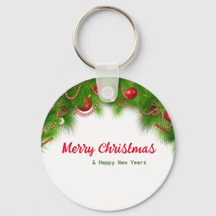 Christmas Wreath and Red Bulbs, and Presents    Keychain
