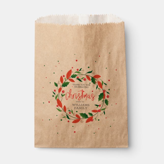 Christmas wreath and typography favour bag (Front)