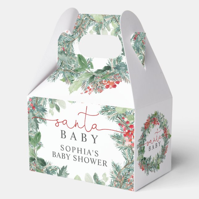 Christmas Wreath Baby Shower Favor Box (Front)
