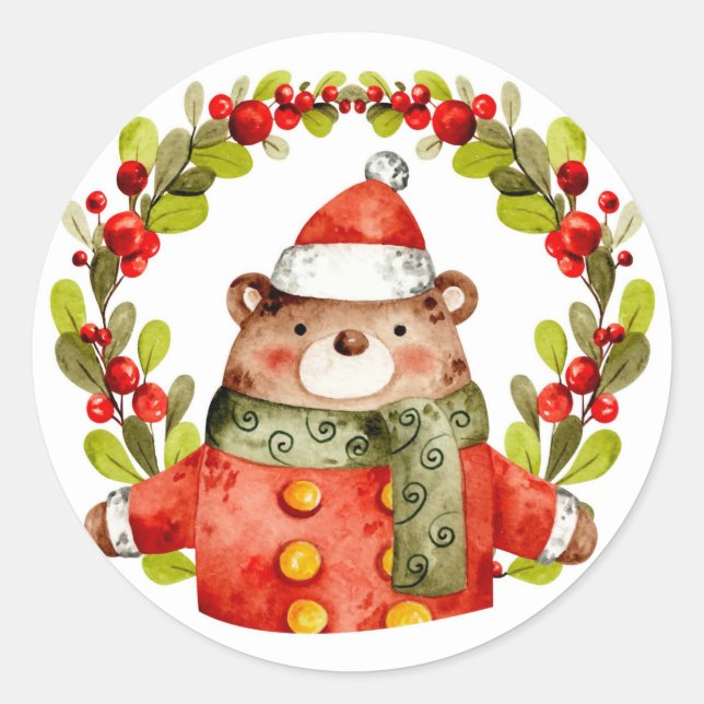 Christmas Wreath Bear Sticker (Front)