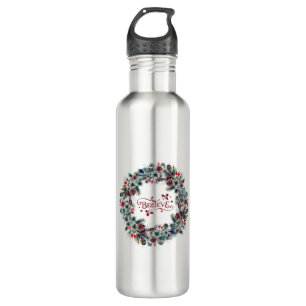 Christmas Wreath BELIEVE Typography 710 Ml Water Bottle