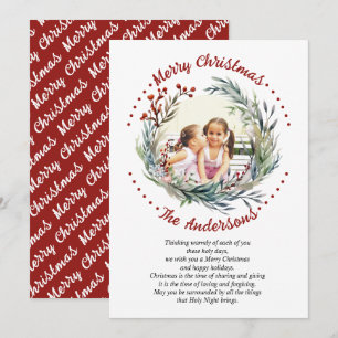 Christmas wreath branches greenery berries photo holiday card