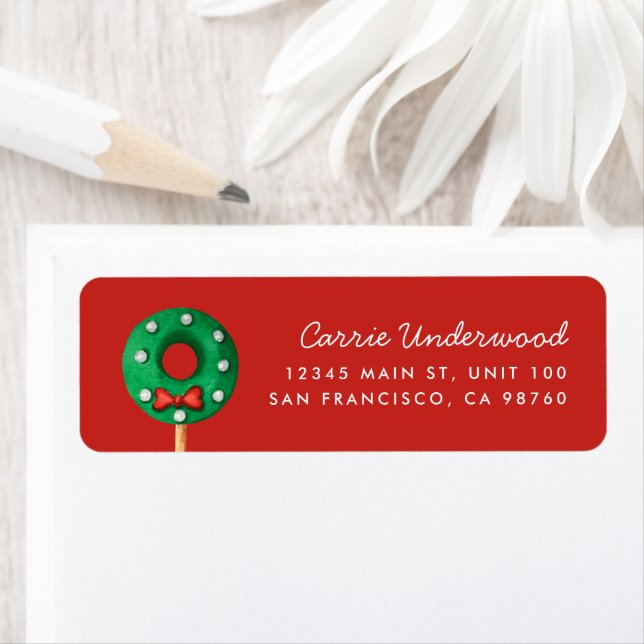 Christmas Wreath Cake Pop Return Address Label (Insitu)