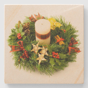 Christmas Wreath Candle Ring Stone Coaster