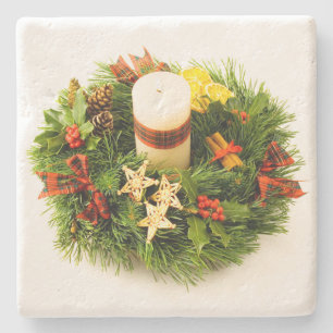 Christmas Wreath Candle Ring Stone Coaster