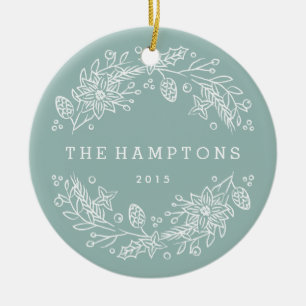 Christmas Wreath Ceramic Ornament - Aqua