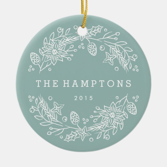 Christmas Wreath Ceramic Ornament - Aqua (Front)