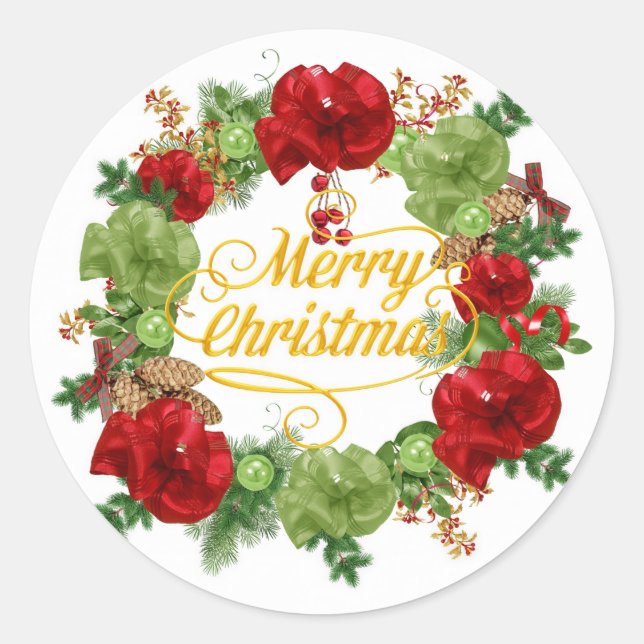 Christmas wreath classic round sticker (Front)