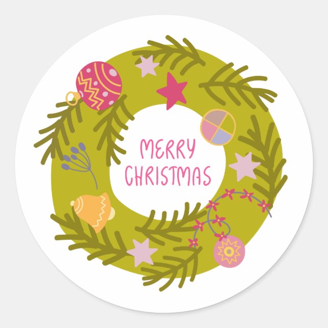 Christmas wreath classic round sticker (Front)