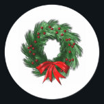 Christmas  Wreath Classic Round Sticker<br><div class="desc">Holiday Christmas Wreath</div>