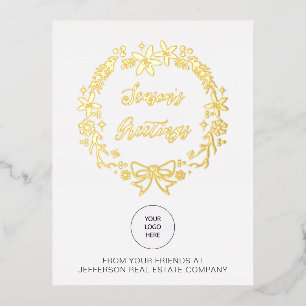 Christmas Wreath Company Logo Business Foil Holiday Postcard