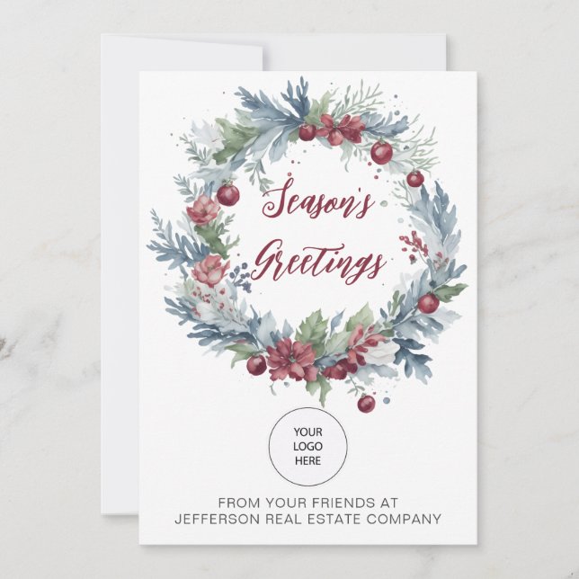 Christmas Wreath Company Logo Business Holiday Card (Front)