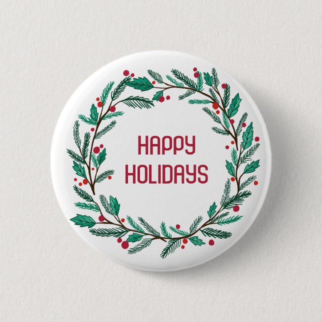 Christmas Wreath CUSTOM Hand Drawn Holiday 2 Inch Round Button (Front)