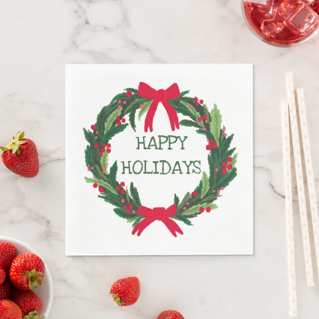 Christmas Wreath CUSTOM Hand Drawn Holiday Napkin (Insitu)