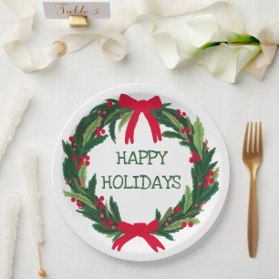 Christmas Wreath CUSTOM Hand Drawn Holiday Paper Plate