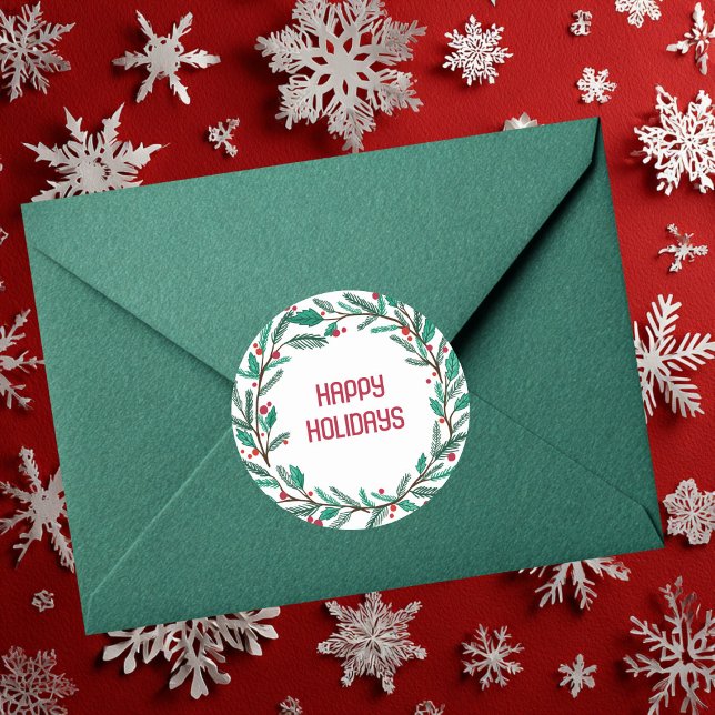 Christmas Wreath CUSTOM Hand Drawn Holiday Square Sticker (Christmas Wreath CUSTOM Hand Drawn Holiday Round Sticker
)