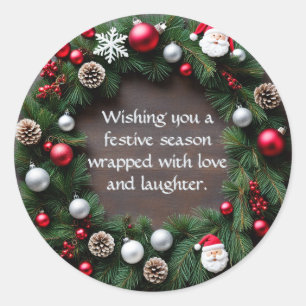 Christmas Wreath Customizable  Classic Round Sticker
