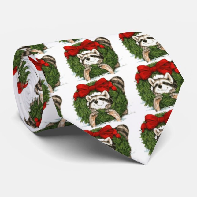 Christmas Wreath Decoration and Raccoon Tie (Rolled)