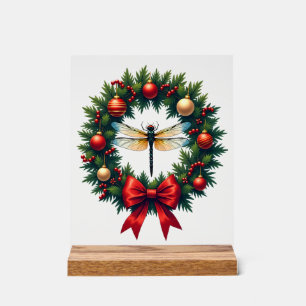 Christmas Wreath Dragonfly Acrylic Sign