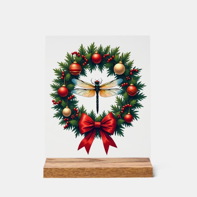 Christmas Wreath Dragonfly Acrylic Sign (Front)