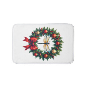 Christmas Wreath Dragonfly Bath Mat