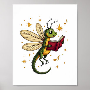 Christmas Wreath Dragonfly Poster