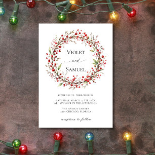 Christmas Wreath Elegant Minimal Modern Wedding Invitation