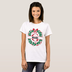 Christmas wreath Family Matching Name letter G T-Shirt