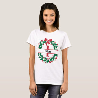 Christmas wreath Family Matching Name letter I T-Shirt
