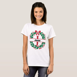 Christmas wreath Family Matching Name letter J T-Shirt