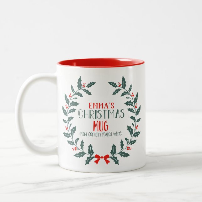 Christmas Wreath festive custom Mug with Name (Left)