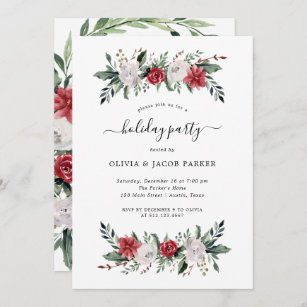 Christmas Wreath   Floral Holiday Party Invitation