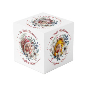 Christmas wreath, flowers and berries photo cube