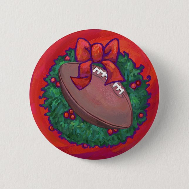 Christmas Wreath Football on Red 2 Inch Round Button (Front)