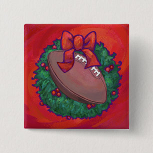 Christmas Wreath Football on Red 2 Inch Square Button