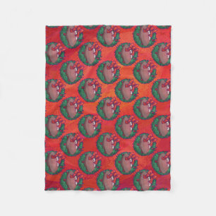 Christmas Wreath Football on Red Fleece Blanket