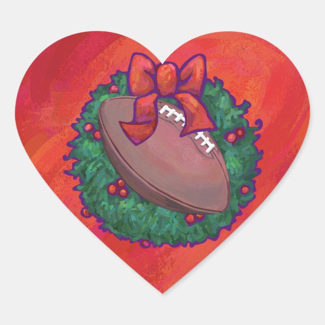 Christmas Wreath Football on Red Heart Sticker (Front)