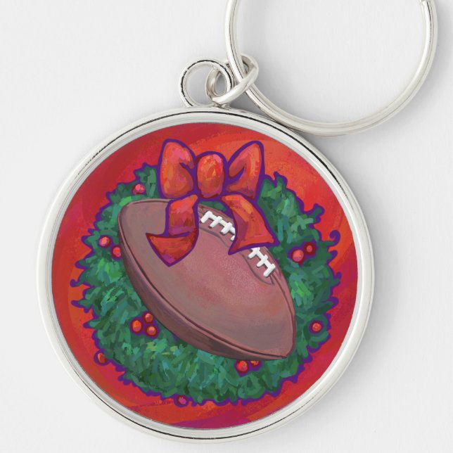 Christmas Wreath Football on Red Keychain (Front)