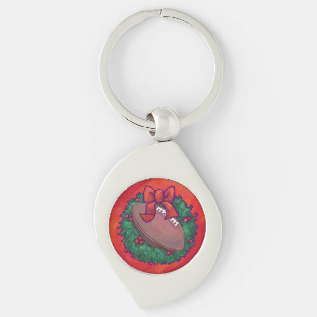 Christmas Wreath Football on Red Keychain (Front)