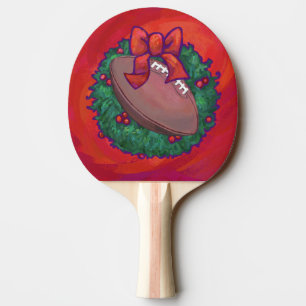 Christmas Wreath Football on Red Ping Pong Paddle