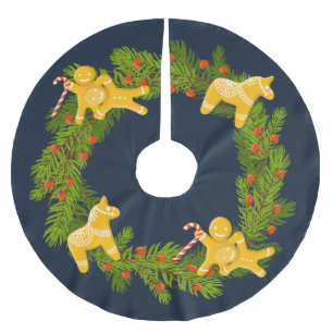 Christmas Wreath & Gingerbread Cookies Holiday  Brushed Polyester Tree Skirt