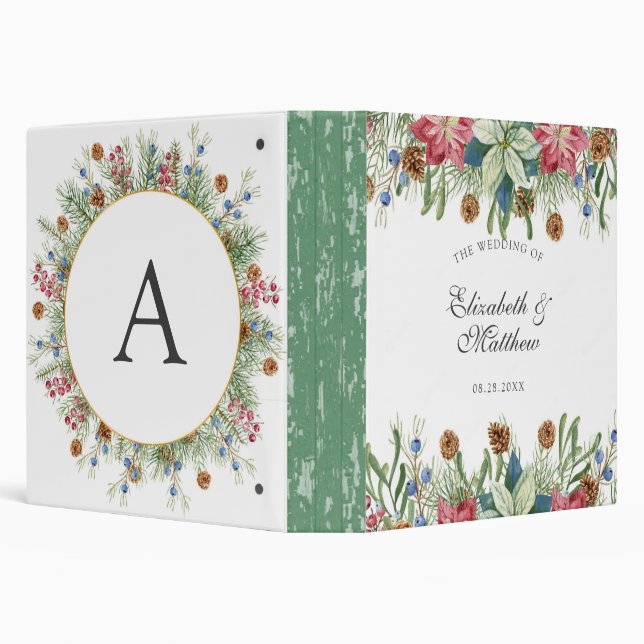 Christmas Wreath Gold Poinsettia Wedding  Binder (Background)